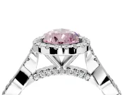 Halo Engagement Ring Setting for Fancy Pink Pear-Shaped Center with Twist Band and Prong Head in Platinum