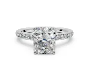 Solitaire Engagement Ring Setting for Radiant Cut Center with Fine Pave Band and Prong Head in Sterling Silver
