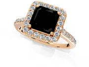 Halo Engagement Ring Setting for Fancy Black Asscher Cut Center with Pave Accents, Heart Basket and Prong Head in Rose Gold