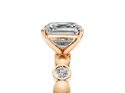 Solitaire Engagement Ring Setting for Asscher Cut Center with Beaded Bezel Station Band and Prong Head in Rose Gold