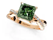 Crossover Engagement Ring Setting for Fancy Green Princess Cut Center with Pave and Plain Strands and Prong Head in Rose Gold