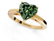 Solitaire Engagement Ring Setting for Fancy Green Heart-Shaped Center with Flat-Sided Plain Band and Prong Head in Yellow Gold