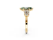 Cluster Engagement Ring Setting for Fancy Green Marquise Center with 2-Row Shoulder Clusters and Prong Head in Yellow Gold