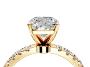 Open Basket Engagement Ring Setting for Cushion Cut Center with Pave Band and Prong Head in Yellow Gold