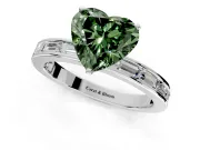 Solitaire Engagement Ring Setting for Fancy Green Heart-Shaped Center with Channel Baguette Band and Prong Head in Platinum