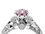Solitaire Engagement Ring Setting for Fancy Pink Pear-Shaped Center with Filigree Accent Basket and Prong Head in Platinum