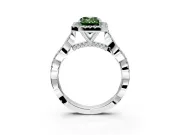 Halo Engagement Ring Setting for Fancy Green Emerald Cut Center with Twist Band and Prong Head in Platinum