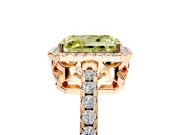 Accent Halo Engagement Ring Setting for Fancy Yellow Radiant Cut Center with Full-Length Pave Band and Prong Head in Rose Gold