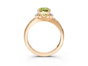 Paired Accent Engagement Ring Setting for Fancy Yellow Cushion Cut Center with Pave Band and Prong Head in Rose Gold