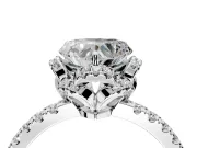 Halo Engagement Ring Setting for Heart-Shaped Center with Openwork Halo, Pave Band and Prong Head in Platinum
