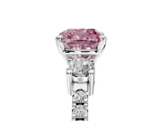 3 Stone Engagement Ring Setting for Fancy Pink Cushion Cut Center with Round Cut Side Accents and Prong Head in Sterling Silver