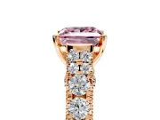 Solitaire Engagement Ring Setting for Fancy Pink Princess Cut Center with Pave Cathedral Shoulders and Prong Head in Rose Gold