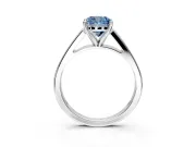 Solitaire Engagement Ring Setting for Fancy Blue Cushion Cut Center with Tapered Split Shoulders and Prong Head in Sterling Silver