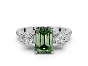 3 Stone Engagement Ring Setting for Fancy Green Emerald Cut Center with Crossover Basket, Pave Band and Prong Head in Platinum