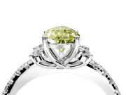 Paired Accent Engagement Ring Setting for Fancy Yellow Pear-Shaped Center with Pave Band and Prong Head in Platinum