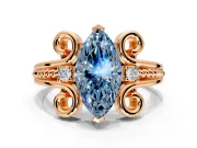 Solitaire Engagement Ring Setting for Fancy Blue Marquise Center with Twisted Band and Scroll Prong Head in Rose Gold