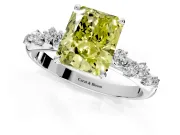 Cluster Engagement Ring Setting for Fancy Yellow Radiant Cut Center with Round Cut Accent Band and Prong Head in Sterling Silver
