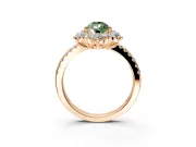 Floral Halo Engagement Ring Setting for Fancy Green Pear-Shaped Center with Pave Accents and Prong Head in Rose Gold