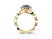 Halo Engagement Ring Setting for Fancy Blue Round Cut Center with Pave and Plain Twist Band and Prong Head in Yellow Gold