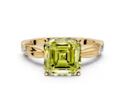 Solitaire Engagement Ring Setting for Fancy Yellow Asscher Cut Center with Carved Leaf Shoulders and Prong Head in Yellow Gold