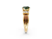 Solitaire Engagement Ring Setting for Fancy Green Round Cut Center with Grooved Bar Accent Band and Prong Head in Yellow Gold
