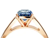 Solitaire Engagement Ring Setting for Fancy Blue Emerald Cut Center with Tapered Split Shoulders and Prong Head in Rose Gold