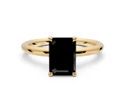 Hidden Halo Engagement Ring Setting for Fancy Black Emerald Cut Center with Thin Rounded Band and Prong Head in Yellow Gold