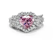 Milgrain Halo Engagement Ring Setting for Fancy Pink Heart-Shaped Center with Shoulder Bezels and Prong Head in Sterling Silver