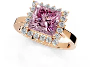 Starburst Halo Engagement Ring Setting for Fancy Pink Princess Cut Center with Flat Cathedral Band and Prong Head in Rose Gold