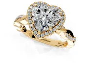 Halo Engagement Ring Setting for Heart-Shaped Center with Pave and Plain Twist Band and Prong Head in Yellow Gold