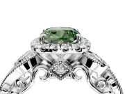 Milgrain Halo Engagement Ring Setting for Fancy Green Cushion Cut Center with Shoulder Bezels and Prong Head in Platinum