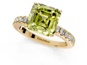 Solitaire Engagement Ring Setting for Fancy Yellow Asscher Cut Center with Single Row Accent Band and Prong Head in Yellow Gold