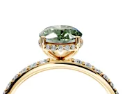 Hidden Halo Engagement Ring Setting for Fancy Green Oval Center with Pave Band and Prong Head in Yellow Gold
