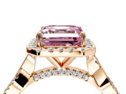 Halo Engagement Ring Setting for Fancy Pink Asscher Cut Center with Twist Band and Prong Head in Rose Gold