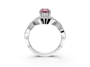Halo Engagement Ring Setting for Fancy Pink Emerald Cut Center with Pave Infinity Twist Band and Prong Head in Platinum
