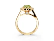 Halo Engagement Ring Setting for Fancy Yellow Round Cut Center with Outer Bezel Rim, Pave Band and Prong Head in Yellow Gold