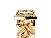 Halo Engagement Ring Setting for Fancy Yellow Princess Cut Center with Floral Band and Prong Head in Yellow Gold