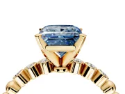 Solitaire Engagement Ring Setting for Fancy Blue Princess Cut Center with Bezel-Dot Beaded Band and Prong Head in Yellow Gold