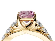 Solitaire Engagement Ring Setting for Fancy Pink Cushion Cut Center with Graduated Shared Prongs and Prong Head in Yellow Gold