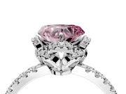 Halo Engagement Ring Setting for Fancy Pink Heart-Shaped Center with Openwork Halo, Pave Band and Prong Head in Sterling Silver