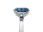 Solitaire Engagement Ring Setting for Fancy Blue Emerald Cut Center with Thin Rounded Plain Band and Prong Head in Sterling Silver
