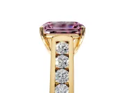 Solitaire Engagement Ring Setting for Fancy Pink Emerald Cut Center with Cathedral Channel Band and Prong Head in Yellow Gold