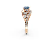 Halo Engagement Ring Setting for Fancy Blue Cushion Cut Center with Marquise and Pave Bypass Band and Prong Head in Rose Gold
