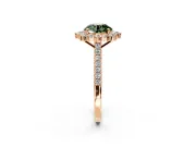 Halo Engagement Ring Setting for Fancy Green Round Cut Center with Single-Row Pave, Open Basket and Prong Head in Rose Gold