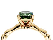 Solitaire Engagement Ring Setting for Fancy Green Emerald Cut Center with Bamboo Band and Prong Head in Yellow Gold