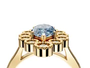 Cluster Halo Engagement Ring Setting for Fancy Blue Marquise Center with Milgrain Bezel Accents and Prong Head in Yellow Gold