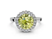 Halo Engagement Ring Setting for Fancy Yellow Round Cut Center with Thin Plain Band and Prong Head in Sterling Silver