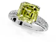 Solitaire Engagement Ring Setting for Fancy Yellow Asscher Cut Center with Multi-Row Pave Accents and Basket Head in Sterling Silver