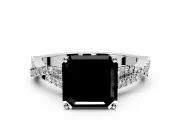 Solitaire Engagement Ring Setting for Fancy Black Asscher Cut Center with Twisted Pave Split Shank and Prong Head in Sterling Silver