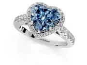 Halo Engagement Ring Setting for Fancy Blue Heart-Shaped Center with Full Pave Band and Prong Head in Platinum